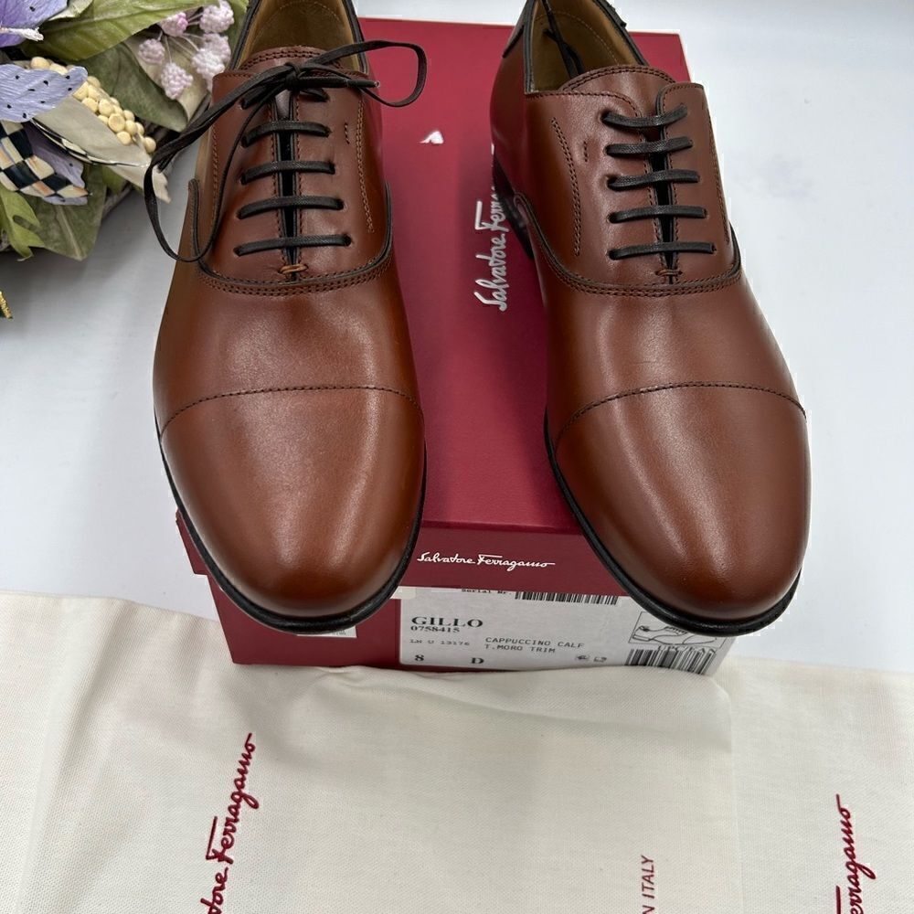 Men, Salvatore, Ferragamo, cap leather Oxford, size 8, made in Italy